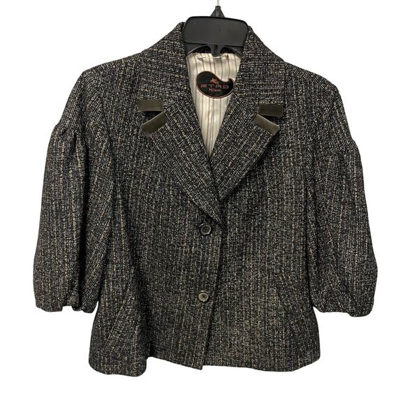 Etro Alpaca Wool Blend Button Front Puff Sleeve Blazer Jacket Womens 46 / US 10 - Picture 1 of 8